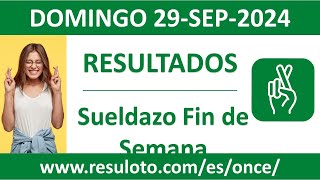 Resultado del sorteo Sueldazo Fin de Semana del domingo 29 de septiembre de 2024 [upl. by Atekehs]