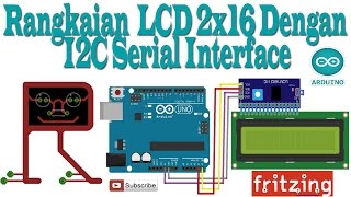 Fritzing  Rangkaian Memprogram LCD 2x16 dengan I2C Serial Interface [upl. by Atnauq]