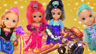 Elsa and Anna Toddlers meet Genies Shimmer and Shine Magic Carpet Ride Elsya and Annya  Dolls [upl. by Ruscio]