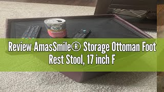 Review AmasSmile® Storage Ottoman Foot Rest Stool 17 inch Folding Leather Footstool Bench Short Bl [upl. by Rhianna]