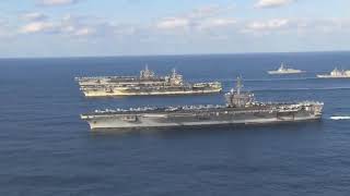 Three US Aircraft Carriers Join Forces Near North Korea  Military News [upl. by Mullins579]