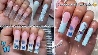 SPRING FREESTYLE POLYGEL NAILS🦋 OMBRE USING POLYGEL amp 3D NAIL ART DESIGN Nail Tutorial [upl. by Lebasiairam]