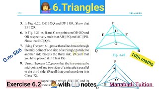 10th class math Chapter 6 Triangles 🤷Exercise 62 💁‍♂️Q no 5amp6with notes CBSE NCERT [upl. by Toor]