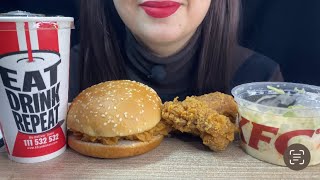 ASMR  Eating Crunch Zinger BurgerFried Chicken pieceColeslawcold drink  Eating sounds [upl. by Elizabet]