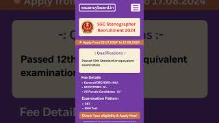 SSC Stenographer Recruitment 2024  vacancyboard ssc stenographer 12th [upl. by Llertak]