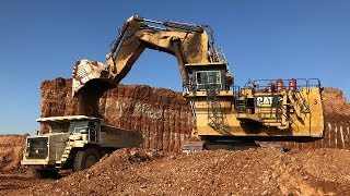 Caterpillar 6040 Excavator Loading Terex Dumpers And Operator View [upl. by Falkner]