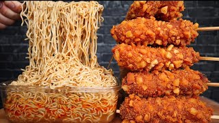 ASMR KOREAN POTATOE CORN DOGS AND RAMEN NOODLES MUKBANG [upl. by Natsirk]