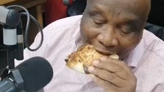 Ntate Thuso in studio enjoying Debonairs Pizza Wrap😄❤️ [upl. by Quince228]