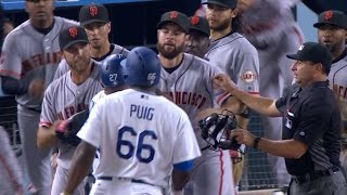 SFLAD Benches clear after Puig Bumgarner go at it [upl. by Latsyk]