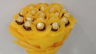 Ferrero rocher hand bouquet yellow paper prepare my friend good 😊 [upl. by Lerner]