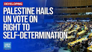 Palestine Hails UN Vote On Right To SelfDetermination  Dawn News English [upl. by Lemert]