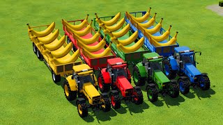 COLOURS OF TRACTOR AND TRANSPORT BANANA WITH TROLLEY IN FS22 FARMING SIMULATOR 22 [upl. by Arakahs]