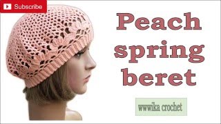 Crochet beret pattern easy Peach spring beret part 2 crochetberet crochetberetpattern [upl. by Christabelle]