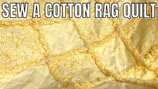 HOW TO MAKE A COTTON RAG QUILT Beginner Sewing Project Easy Cotton Rag Quilt with Flannel Batting [upl. by Idnil511]