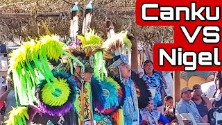 Canku Onestar VS Nigel Schuyler North VS South Mens Fancy Special  Pala Powwow 2017 4K [upl. by Adnertal738]