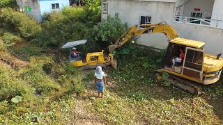 Incredible Komatsu d20p Dozer Stuck By Excavator Help pull up success And Stone soil cleaning [upl. by Shadow]