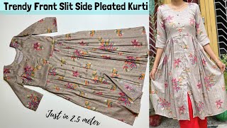 Trendy Side Pleated Front Slit Kurti Cutting and StitchingKurti Design [upl. by Sacul]