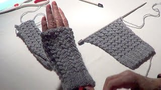 Fingerless Gloves  Eyelet Mock Cable Ribbing Stitch  Fingerless Mitts [upl. by Belldame]