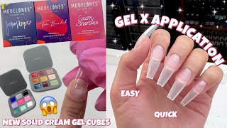 TRYING MODELONES SOFT GEL TIP EXTENSIONS amp NEW SOLID CREAM GEL CUBES  EASY GEL X NAIL TUTORIAL [upl. by Raffo]