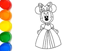 How to Coloring Minnie Mouse Easy Disney Minnie Mouse Drawing and Coloring 14 [upl. by Chu19]