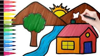 Beautiful Scenery Drawing and Coloring for kids amp Toddlers l scenerydrawing easyscenerydrawing [upl. by Hulbert]