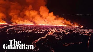 Aerial footage shows Icelandic volcano erupting [upl. by Llerret]