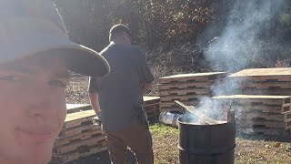 Burning wood and making charcoal with pops [upl. by Ratcliffe]