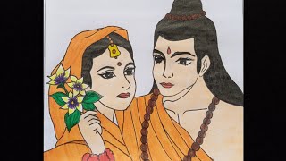 Ram Sita Sketch Colour Drawing Tutorial  Step By Step Ram Sita Drawing [upl. by Eidna]