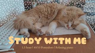 15 hour study with me  Calm piano music  Pomodoro 40x10  Real time  Timer and countdown [upl. by Shirah616]