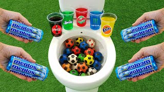 Football VS Popular Sodas  Fruko Coca Cola Fanta Monster Sprite and Mentos in the toilet [upl. by Laughton]