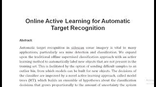 Online Active Learning for Automatic Target Recognition [upl. by Suolekcin]