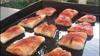 Blackened salmon and halibut on the Blackstone Griddle [upl. by Olyhs]