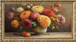 4K NO MUSIC 10 PICTURES Autumn Floral TV Screensaver  Vintage Art for Your Home [upl. by Countess]