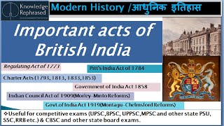 Important acts of British India ब्रिटिश भारत के महत्वपूर्ण अधिनियमmodernhistory upsc bpsc uppsc [upl. by Nerrat]