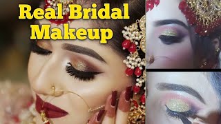 Real Bridal Makeup Tutorial Full detailed Bridal Eye Makeup 💄💅😍 [upl. by Ehttam]