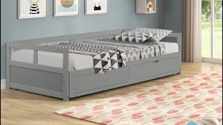 Daybed with Trundle and Two Storage Drawers Extendable Wood Twin Size Trundle Daybed Review Great [upl. by Lener]