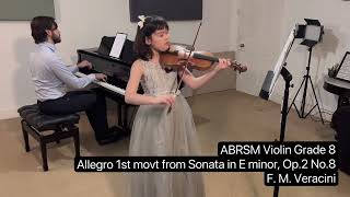 ABRSM Violin Grade 8 Distinction Veracini’s Allegro 1st movt Sonata in E minor Ellie 9 Years Old [upl. by Nannoc]