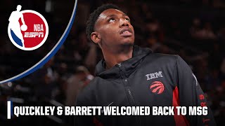 Immanuel Quickley amp RJ Barrett get a warm response from fans in MSG return  NBA on ESPN [upl. by Margit]