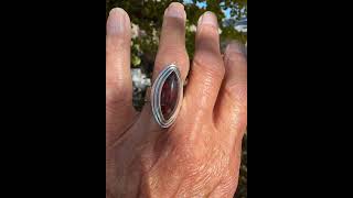 Large Marquise Cabochon Moss Agate Ring in Silver [upl. by Elleiram]