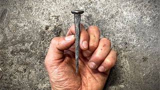 Hand Forging a Nail for the First Time Beginner Blacksmithing [upl. by Eyllek]