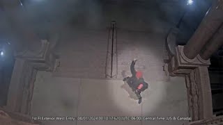 Surveillance video shows suspect throw rock break window at Texas courthouse [upl. by Dareg]