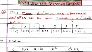 MeanVariance and Standard Deviation of the given probability distributionprobability distribution [upl. by Donna]