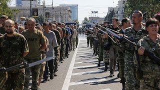 Video Captured Ukrainian soldiers march through streets of Donetsk [upl. by Stanway790]