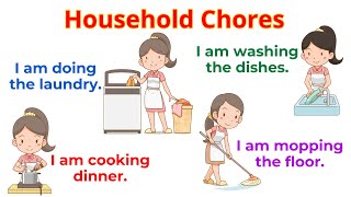 Household Chores with sentences  Action Verbs For Beginner Daily English  English Sentences [upl. by Dodds]