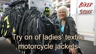 Try on of ladies motorcycle textile jackets [upl. by Dougherty]