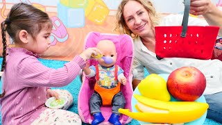 Spielen und Lernen mit Nicole 🍎🍐🍌ObstBrei für Baby Born Spielzeug Video für Kinder [upl. by Noella529]