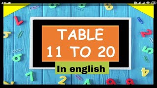 11 TO 20 TABLE IN ENGLISH [upl. by Keppel]