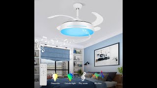 Retractable Ceiling Fan with Lights and Bluetooth Speaker [upl. by Tecla]