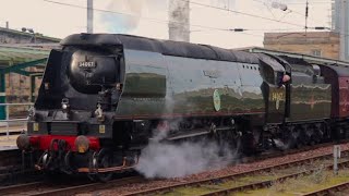 34067 Tangmere at full speed through Lancaster  The Winter Cumbrian Mountain Express  10224 [upl. by Casandra]