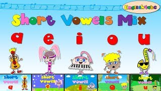 Short Vowels Mix  aeiou five videos  Phonics songs [upl. by Mohammad]